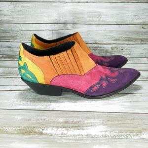 Vintage Circle S Women's Size 8.5 Suede Multicolored Ankle Boots Booties
